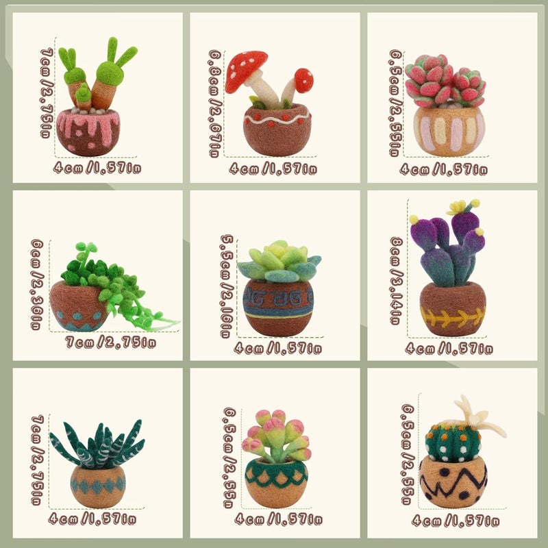 Yizzvb Needle Felting Kit, 9 Pcs Succulent Needle Felt Beginner Kits, Wool Felting Kit Including Wool Roving, Felting Pad, Felting Needles and Instructions for DIY Craft Home Decoration - Image 2